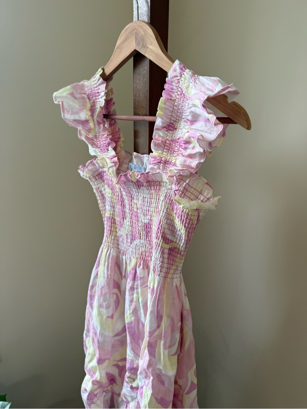 Hill House Pink and Cream Smocked Mini Dress - Picture 5 of 8